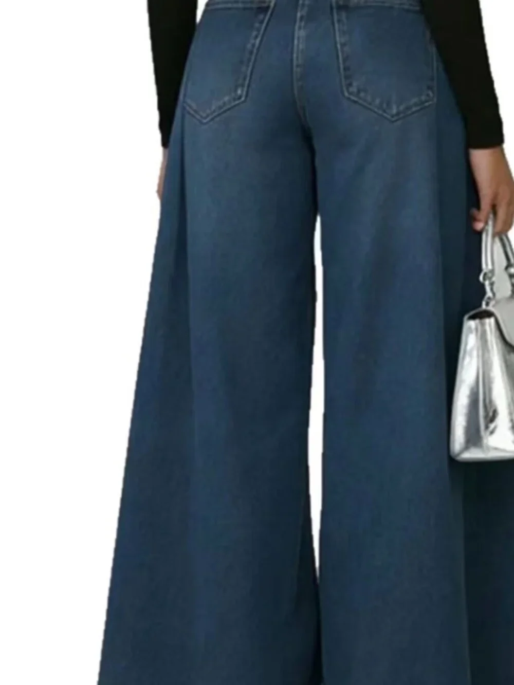 New Large Long Swing Solid Color Casual Imitation Denim Printed Straight Leg Pan